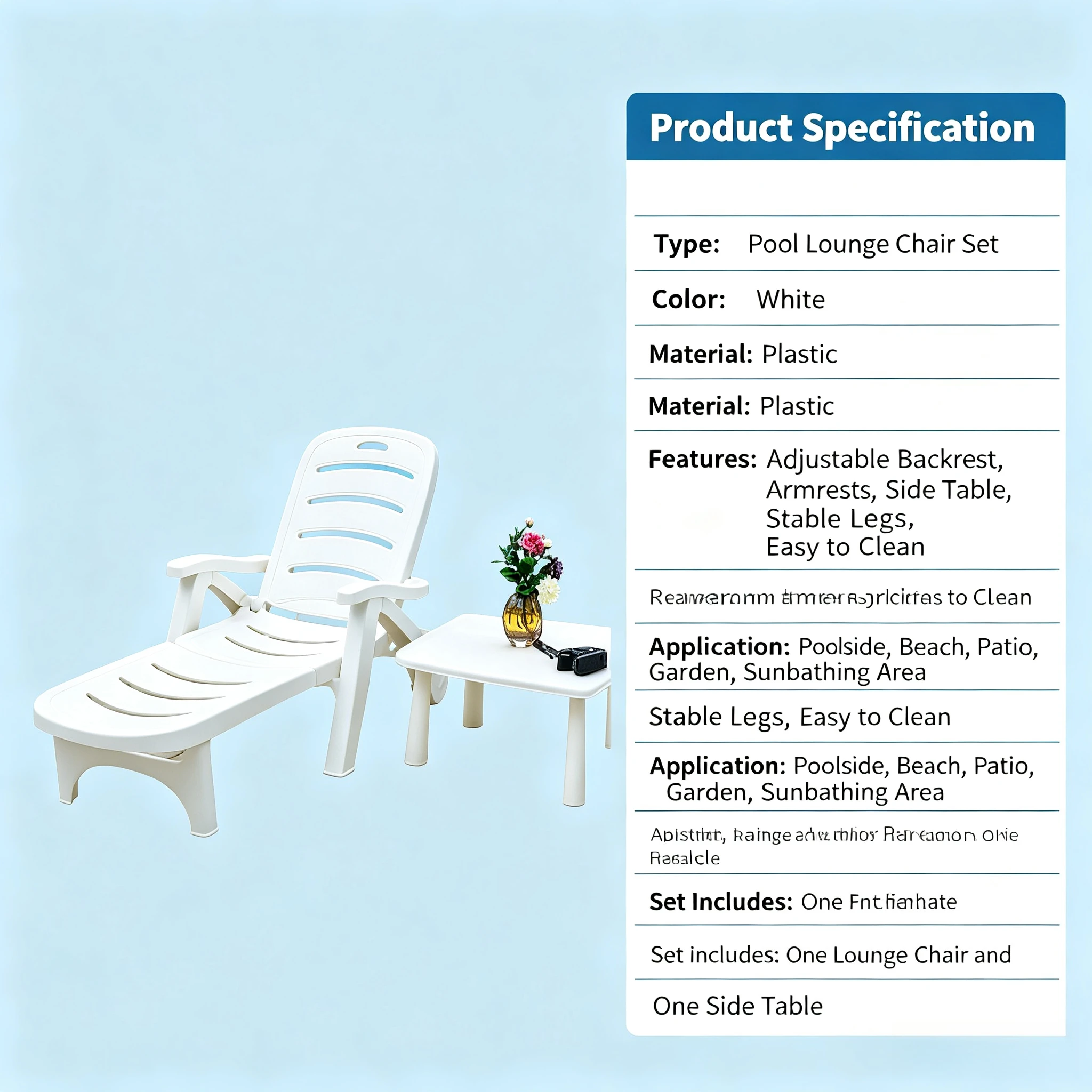 Plastic Foldable Beach Lounge Chair, Adjustable Backrest Dual Purpose Recliner for Swimming Pool Garden Outdoor Leisure Rest view 4