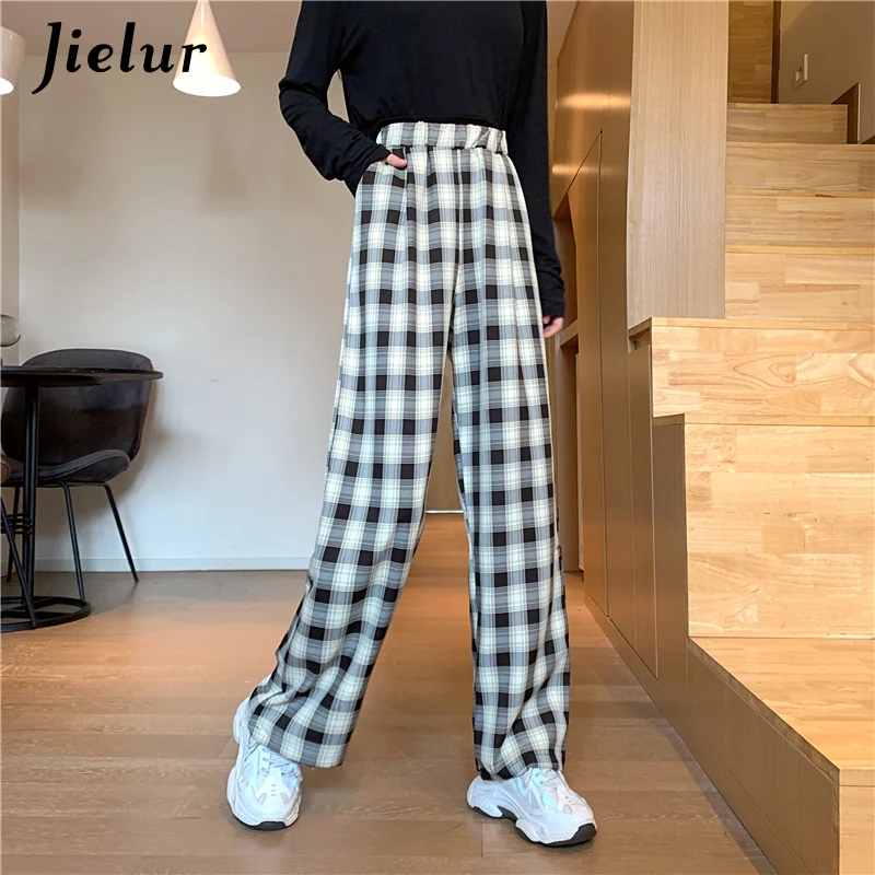 

Vintage Plaid Pants Chic High Waist Wide Leg Pants Female M-XXL Loose Casual Trousers Hip-hop Street Pants for Women