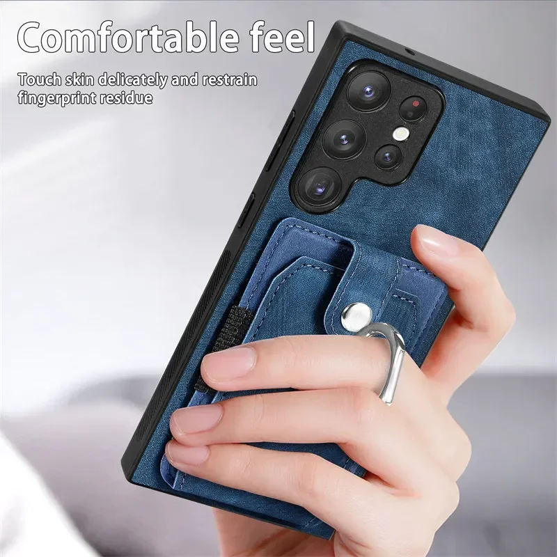

Magnetic Car Holder Leather Phone Case for Samsung Galaxy S25 S24 FE S23 Plus Ultra A56 A55 A54 Wallet Card Slot Ring Back Cover