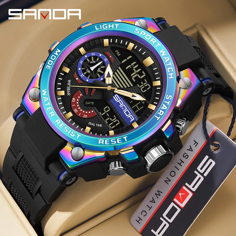 

SANDA 3302 Display Men's Digital Electronic Watch Shock resistant and Waterproof Sports Men's Electronic Watch Fashion LED Dual