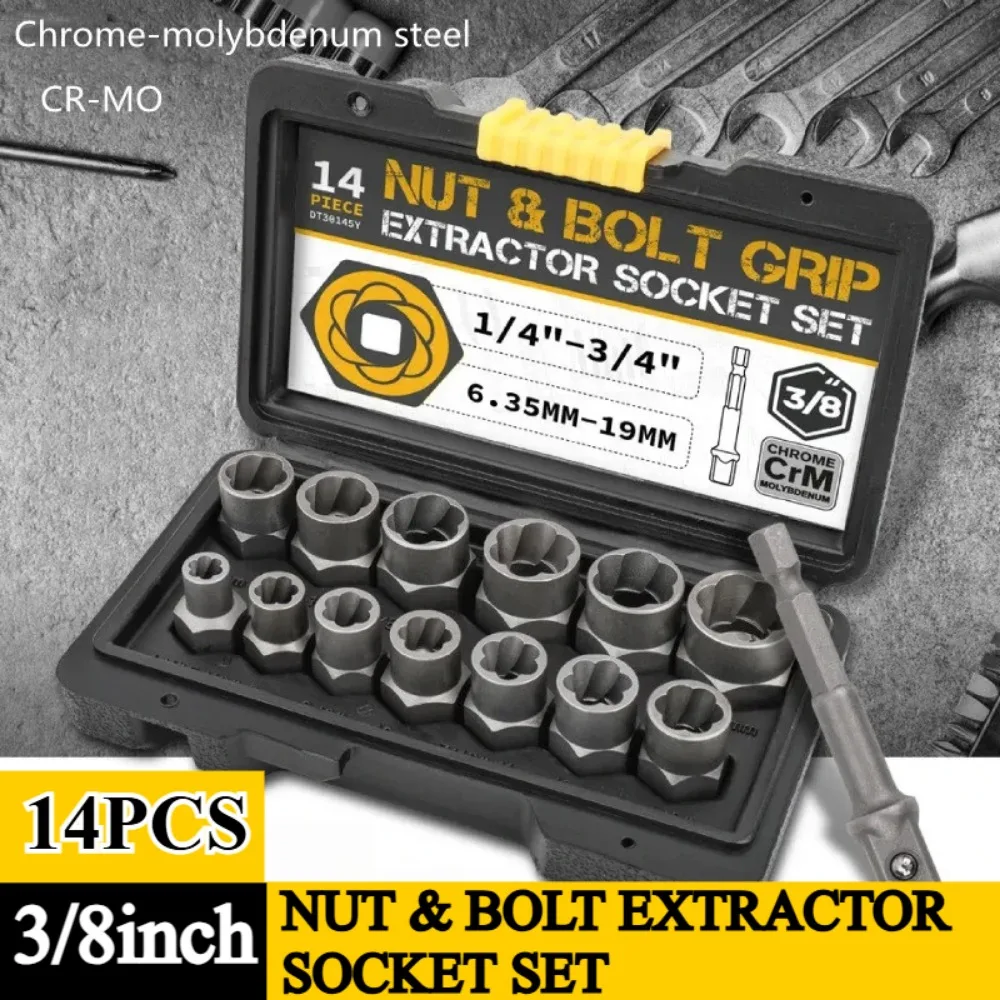 

14PCS Socket Box Set Damaged Impact Socket Tool Set Socket Set Nut And Bolt Extractor Impact Bolt & Nut Remover herramientas