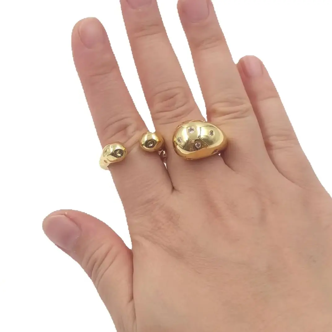 WT-R594 Anillo Abierto Liso y Texturizado de Latón Chapado en Oro de 18K para Unisex, Estilo Vintage, Fornituras ACC