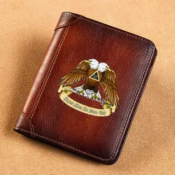 High Quality Genuine Leather Wallet Masonic 32 Eagle Spes Mea In Deo Est Printing Standard Short Purse BK1282