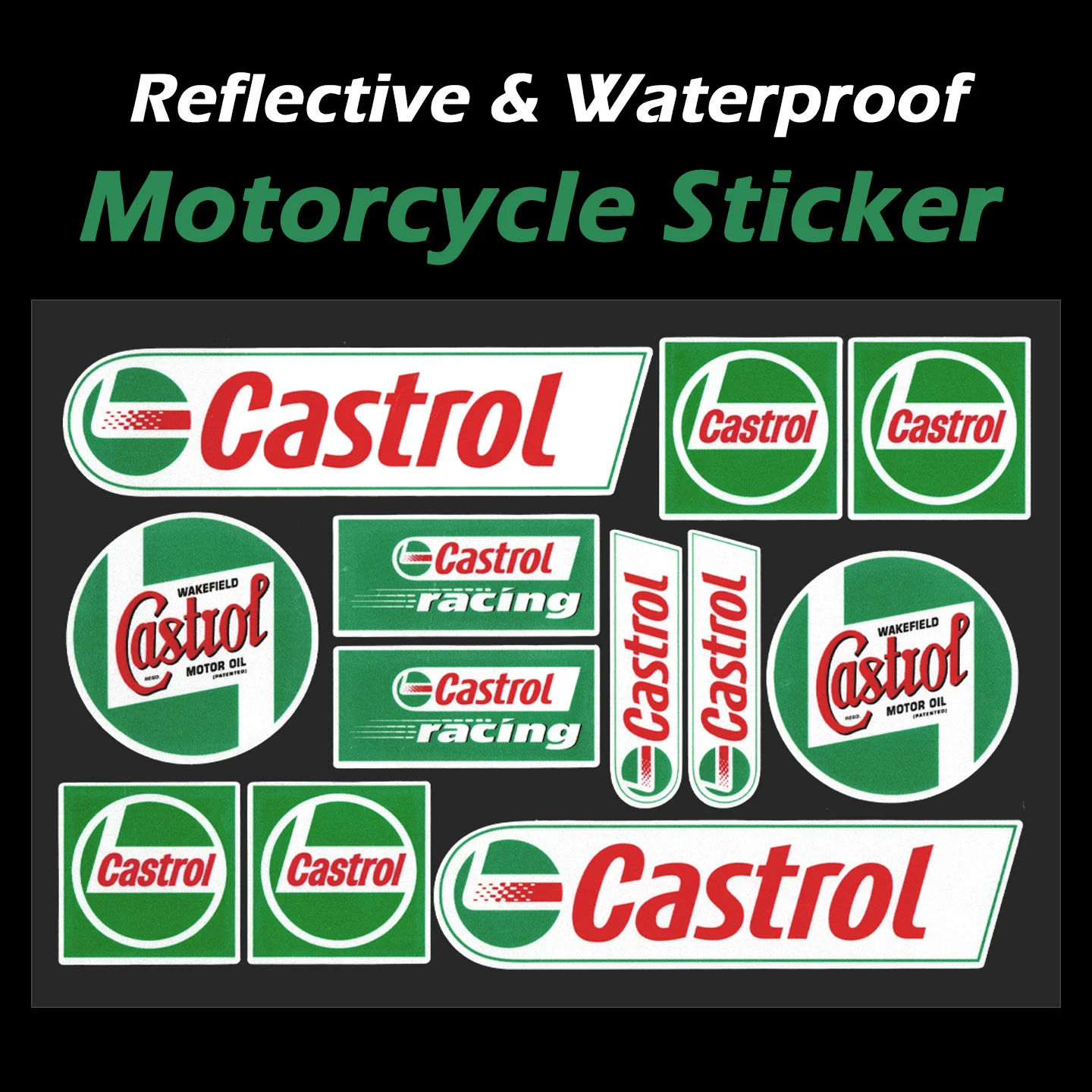 Pegatinas Reflectantes para Motocicleta Castrol, Adhesivos Decorativos Impermeables de Vinilo para Carrocería, Tanque de Combustible, Casco de Moto y Scooter