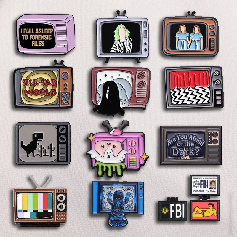 Retro TV Collected Enamel Pins Custom Horror Anime Movie Metal Brooch Lapel Badge Clothes Backpack Halloween Punk Jewelry Gift