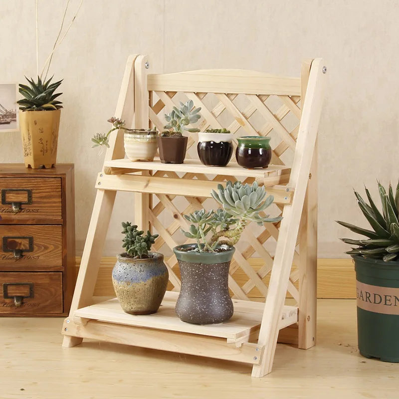 Plants Holder Wood Shelf Pot Organizer Plants Flower Shelf Indoor Display Stand 2-tier Storage Shelf