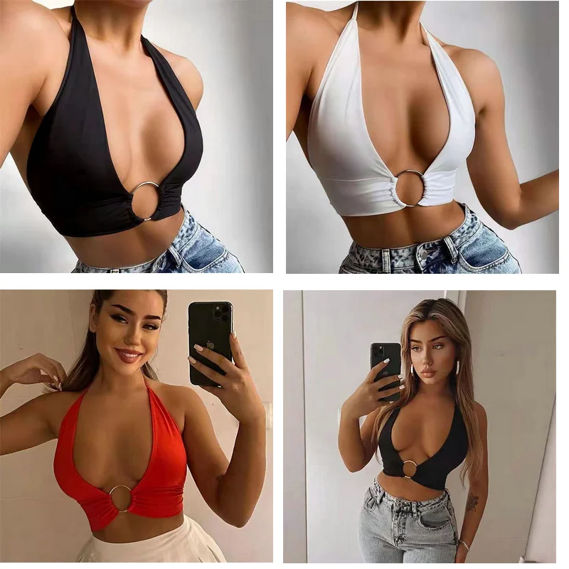 

2022 Европейская станция Американский пикантный жилет женская одежда Короткие топы милая и крутая стильная женская одежда топ с вырезом Футболка с открытым пупком