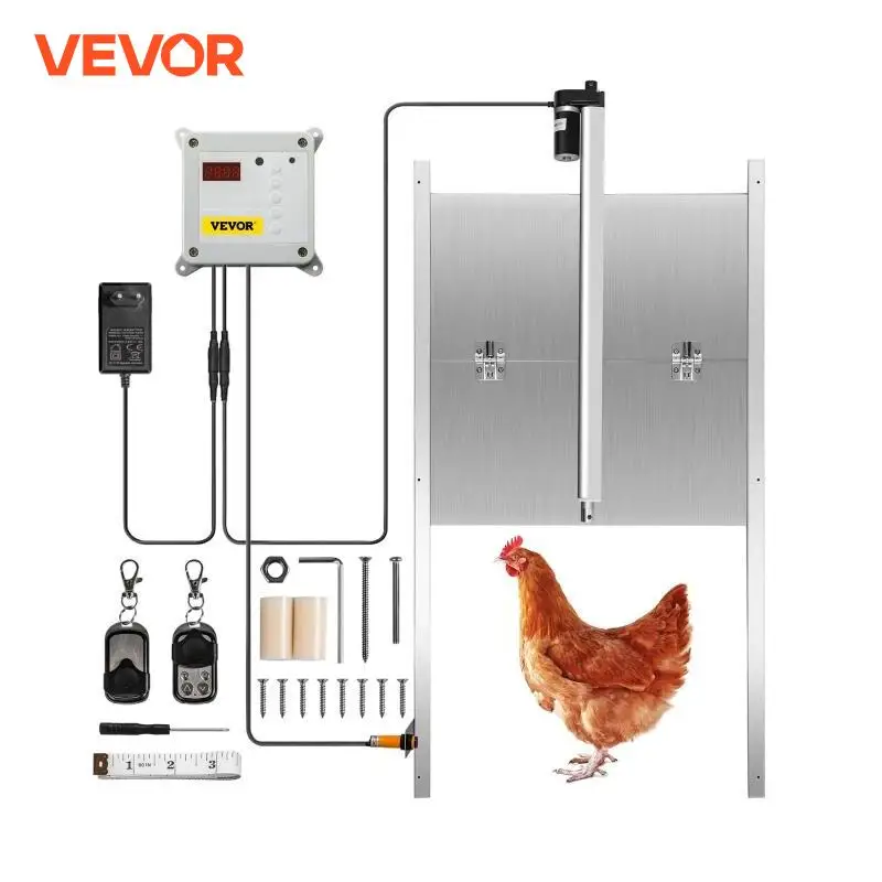 VEVOR Automatic Chicken Coop Door Timer & Light Sensor W/ 2 Remote Controls Opening Farm 110-220V Chicken Pets Dog Door Opener