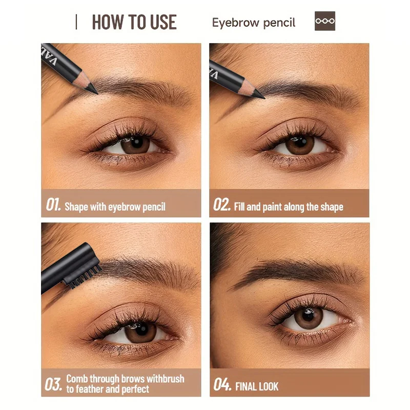 أقلام حواجب خشبية فائقة النعومة مع فرشاة من سلسلة الأسود والبني، لمسة نهائية غير لامعة، تركيبة مكياج عيون مقاومة للماء تدوم طويلاً #2