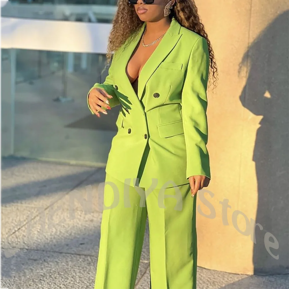 Smart Casual Women's Suit 2 Piece Double Breasted Suit Set Peak Lapel Blazer Pants Elegant Formal Business Office Streetwear