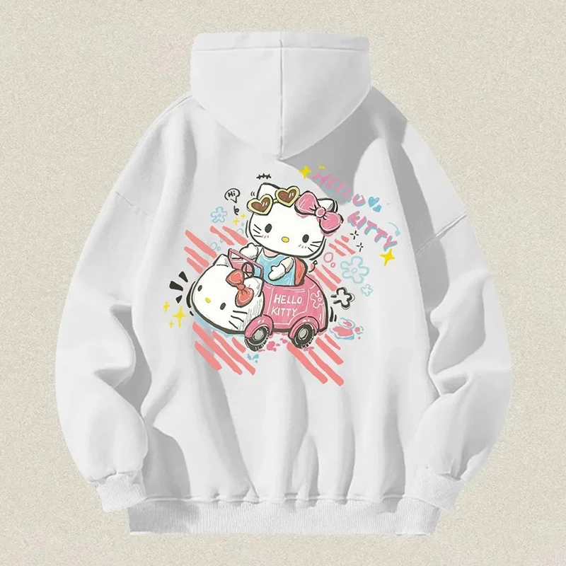 Sanrio Kawaii Hello Kitty Hoodie Anime Cute Girls New Fashion Versatile Cartoon Graffiti Loose Slimming Couple Hooded Sweatshirt