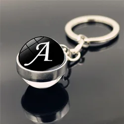26 English Letters Keychain Pendant Double-sided Crystal Glass Ball Pendant Metal Key Chain Accessories Small Gift
