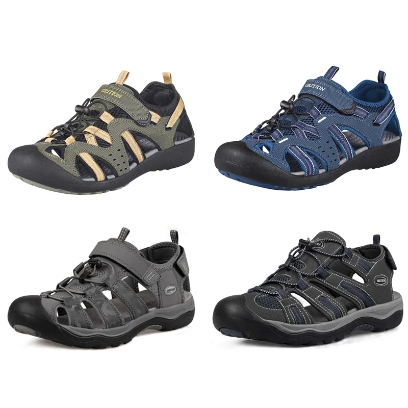 GRITION Herren-Outdoor-Trekking-Sandalen, Sommer, flach, rutschfest, Kollisionsvermeidung, schnell trocknend, Strandschuhe, Wandern, PU, Marke, Größe 46