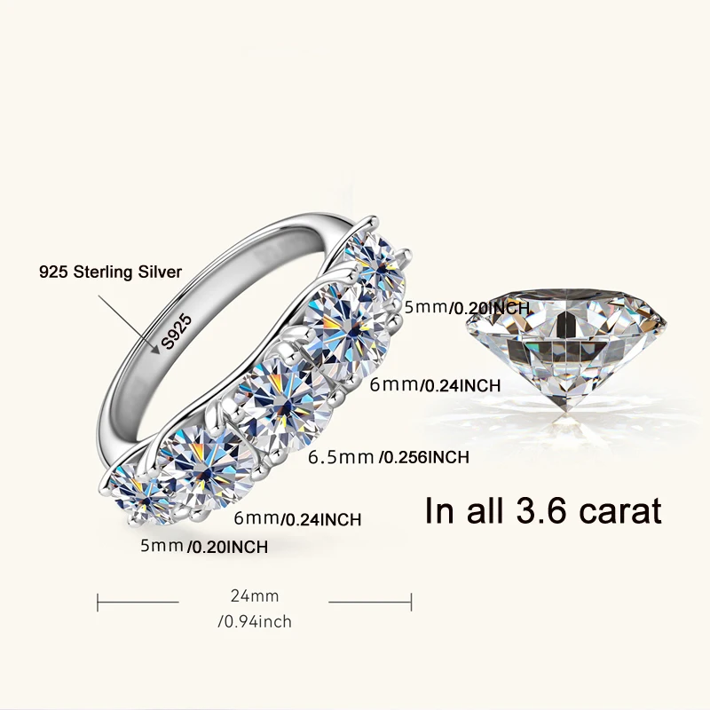 Bagues en argent regardé 100% pour femme, 925 original, luxe, 3,6 ct, contre-indiqué, diamant, proposition de mariage, cadeau de bijoux