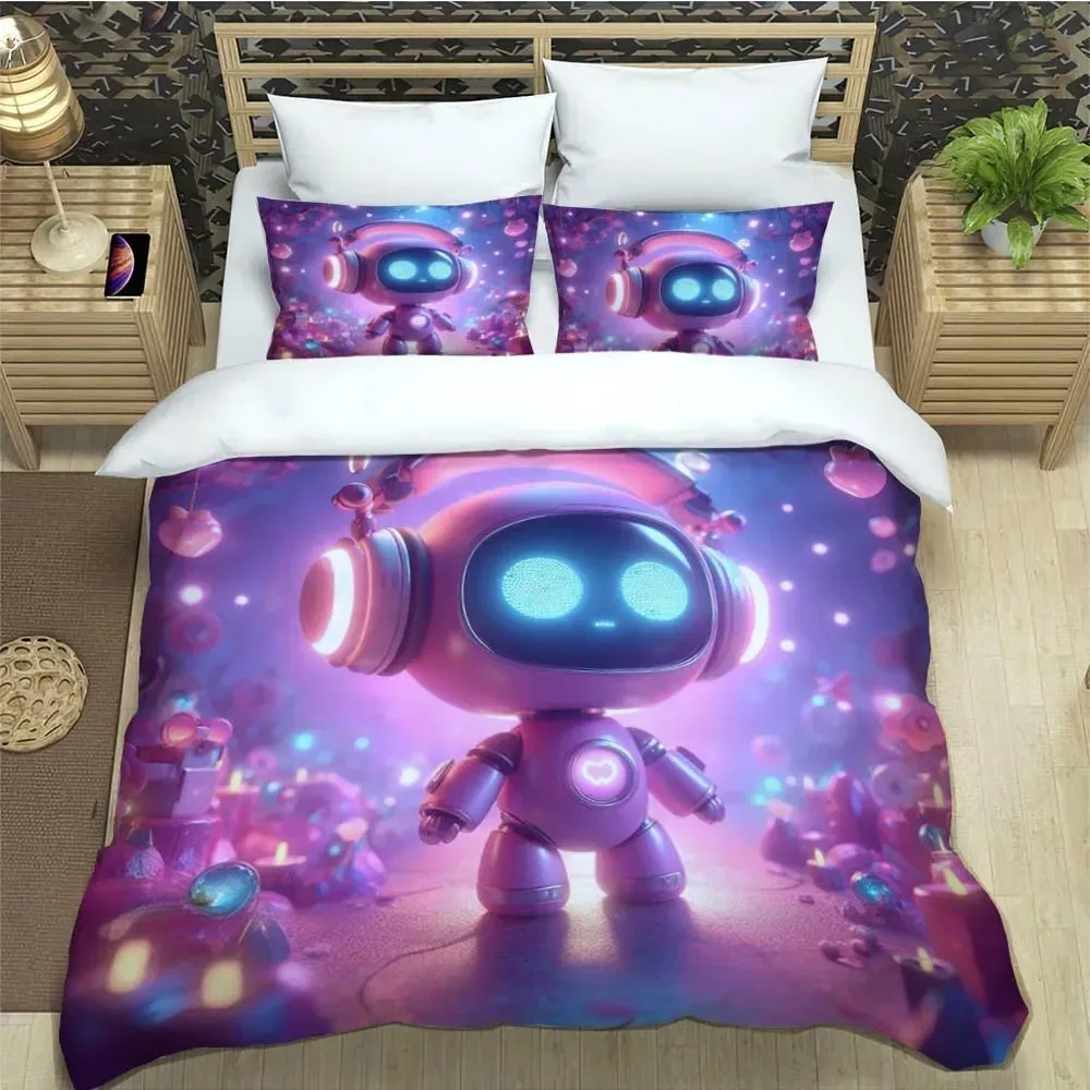 Astro Bot Bedding Set,3D Printing Game Duvet Cover Pillowcase Boys Girls Bedroom Single Double Queen King Quilt Bed Set