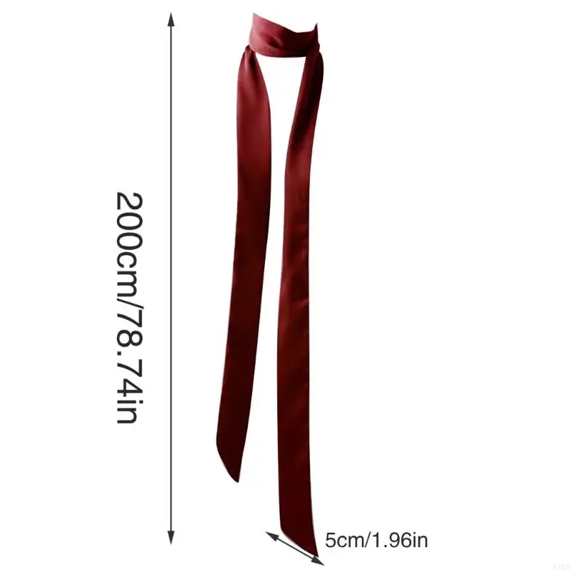X7XB Long Ribbon Hair Scarf Decorative Silk Scarf Women French Plain Headband