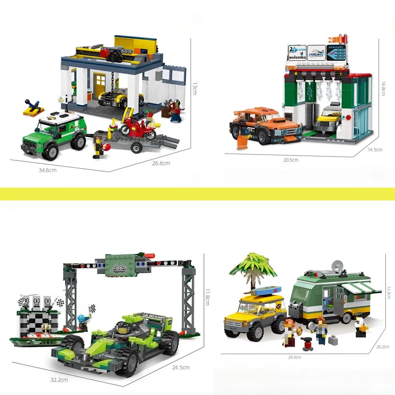 

Серия автомобилей MOC, строительные блоки, станция для ремонта сцены/магазин автомойки/собранный автомобиль, игрушки «сделай сам», модель кирпича, праздничные подарки для мальчиков