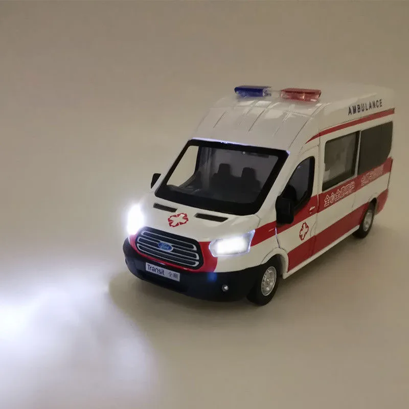 Hoge Kwaliteit Legering Ambulance Model Licht Muziek Pull Back Auto Speelgoed Stad Redding Voertuig Jongen Kinderen Educatief Gift