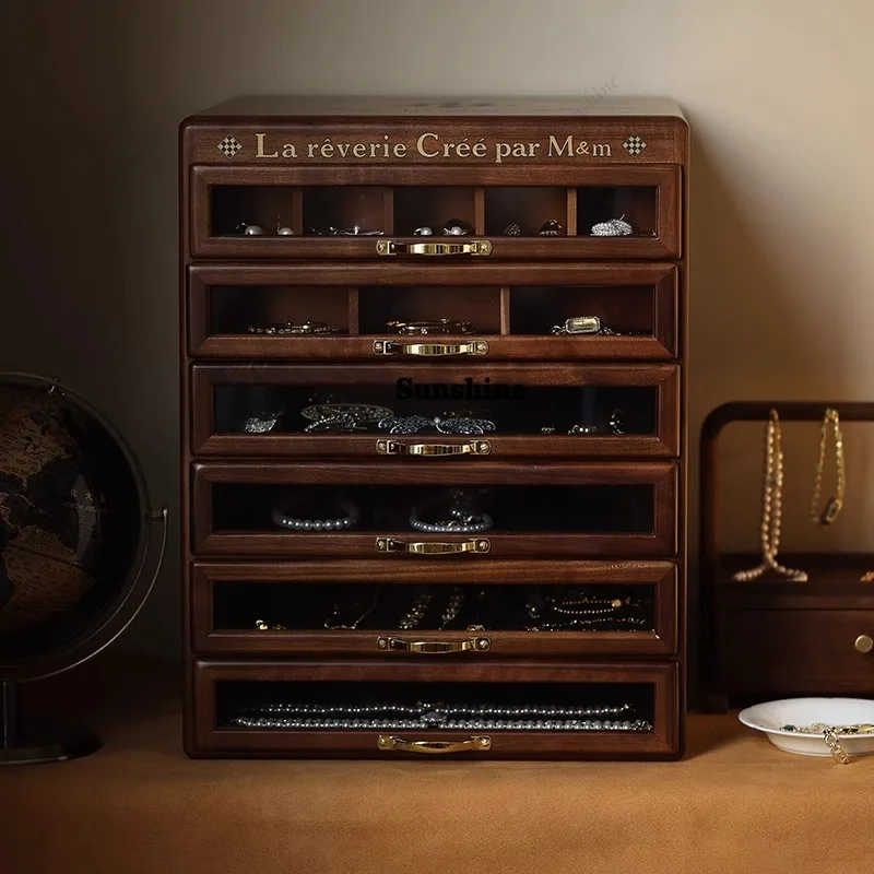 

5o adult G brand storage cabinet North American black walnut six draw twelve draw jewelry box Wenwan solid wood storage cabinet