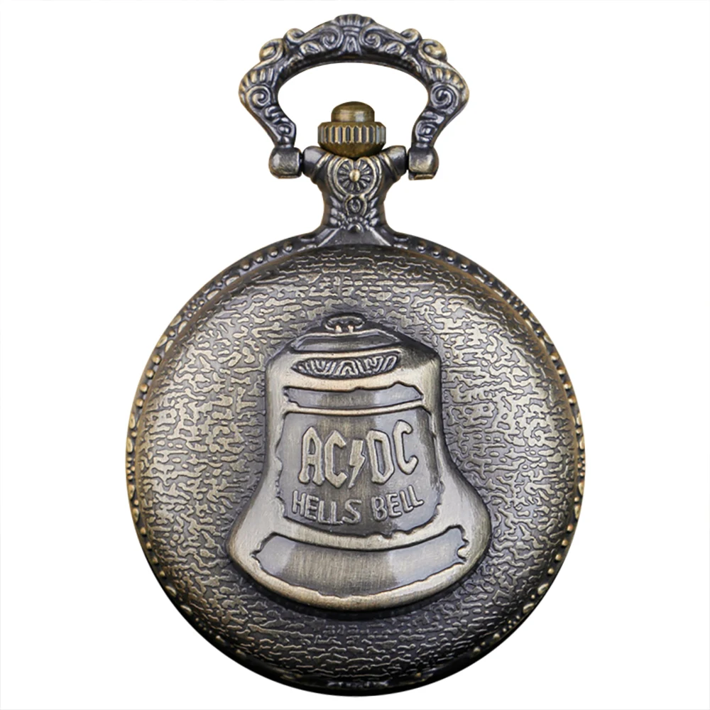 Steampunk خمر AC و DC الفرقة شعار البرونزية كوارتز ساعة الجيب الأزياء قلادة سلسلة بدلاية مجوهرات ساعة هدية للرجال والنساء