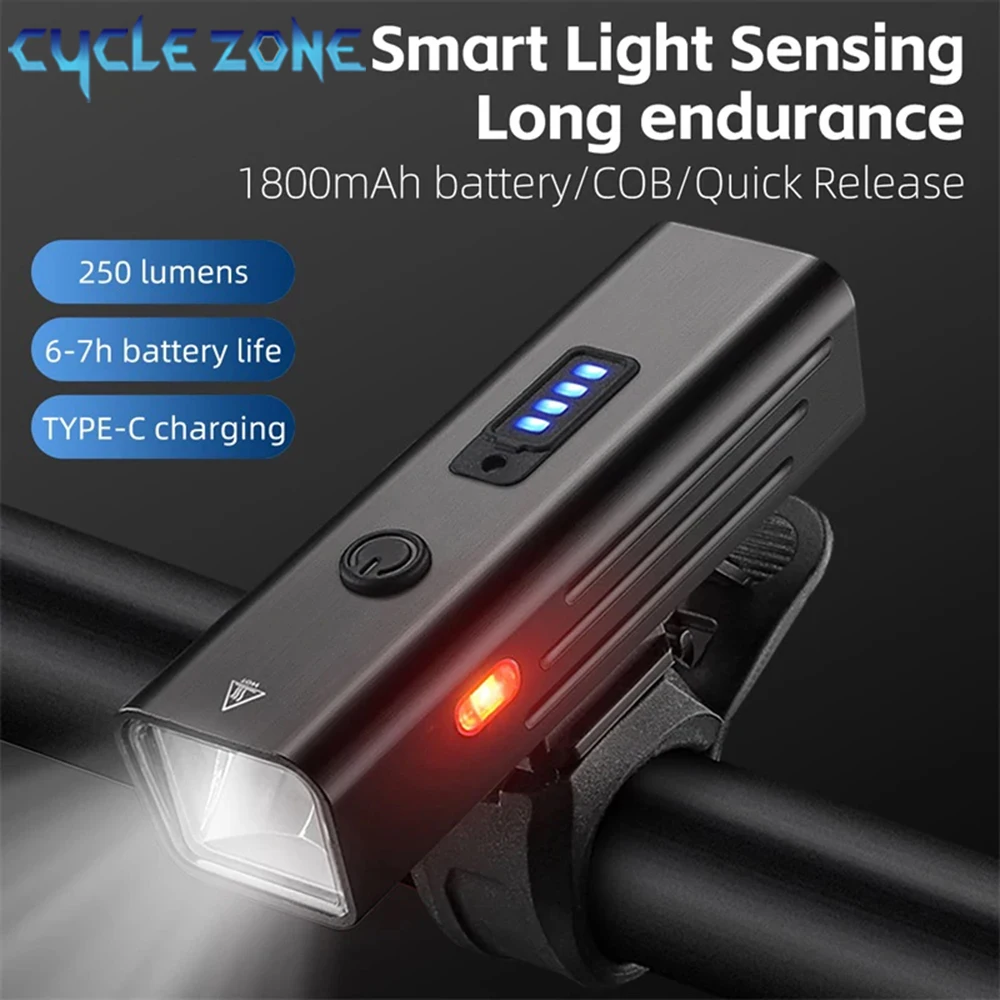 

Intelligent Bicycle Front Light Smart Light Sensing LED Rechargeable Aluminum Alloy Shell Cycling Safety Road MTB Bike Headlight