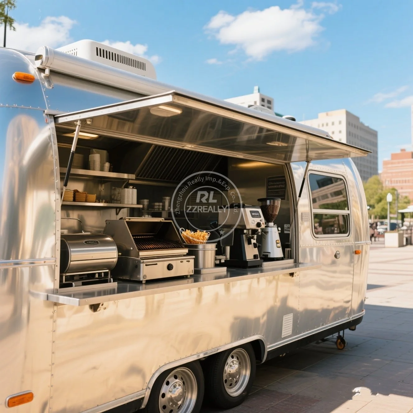

Stainless Steel Air Stream Food Truck Mobile Kitchen Fully Equipements Pizza Coffee Kiosk Customize Fast Food Trailer