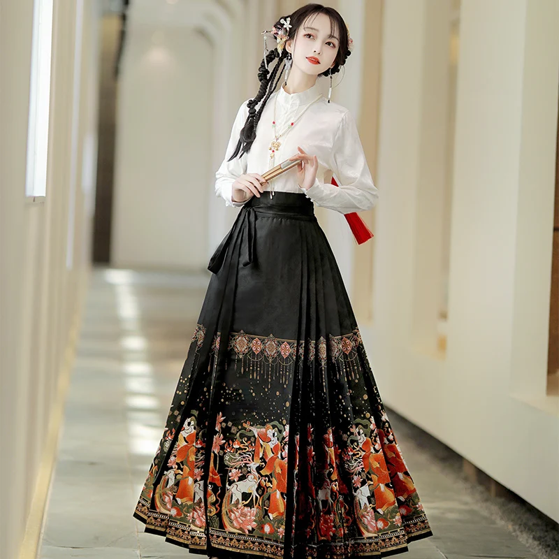 

NT16 2024 New Hanfu Women's New Chinese Style National Style Flying Deer Daily Commute Slimming Horse Face Skirt suit y07