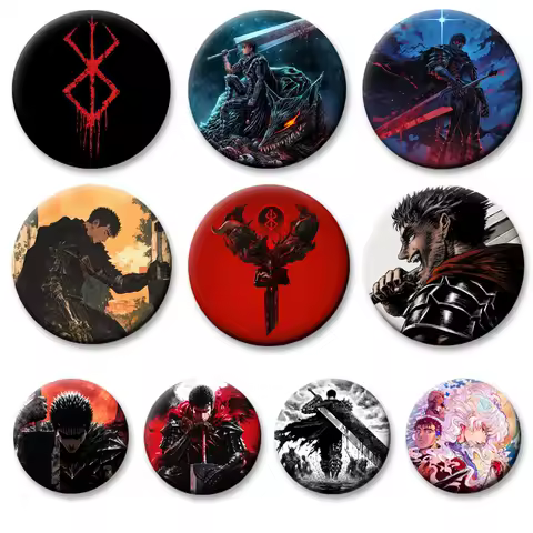 Guts Griffith Cartoon Button Pins Berserk Anime Badge 32/58mm Round Creative Brooches for Backpack Accessories Exquisite Gifts