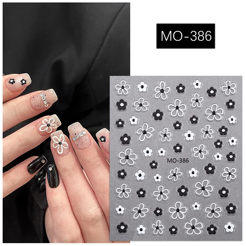 Bloesem 3d Nagelstickers Wit Zwarte Bloemblaadjes Nail Art Stickers Elegant Bruiloftontwerp Lente Bloem Manicure Schuifregelaar Decor