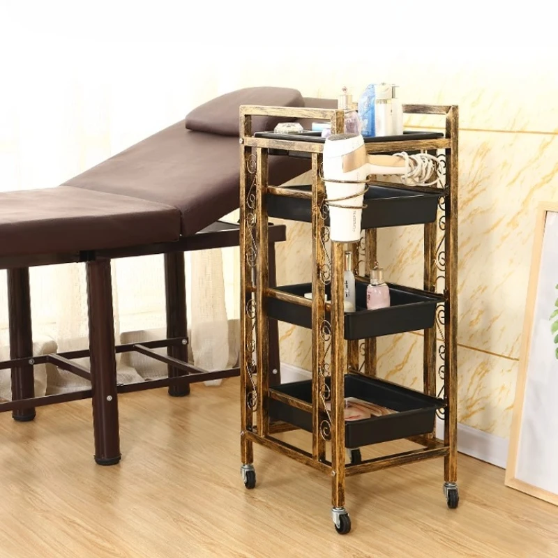 Vintage Style Salon Trolley Professional Hair Roller Cart for Perm Salon Furniture Mobile Tool Storage Organizer for Barber Shop