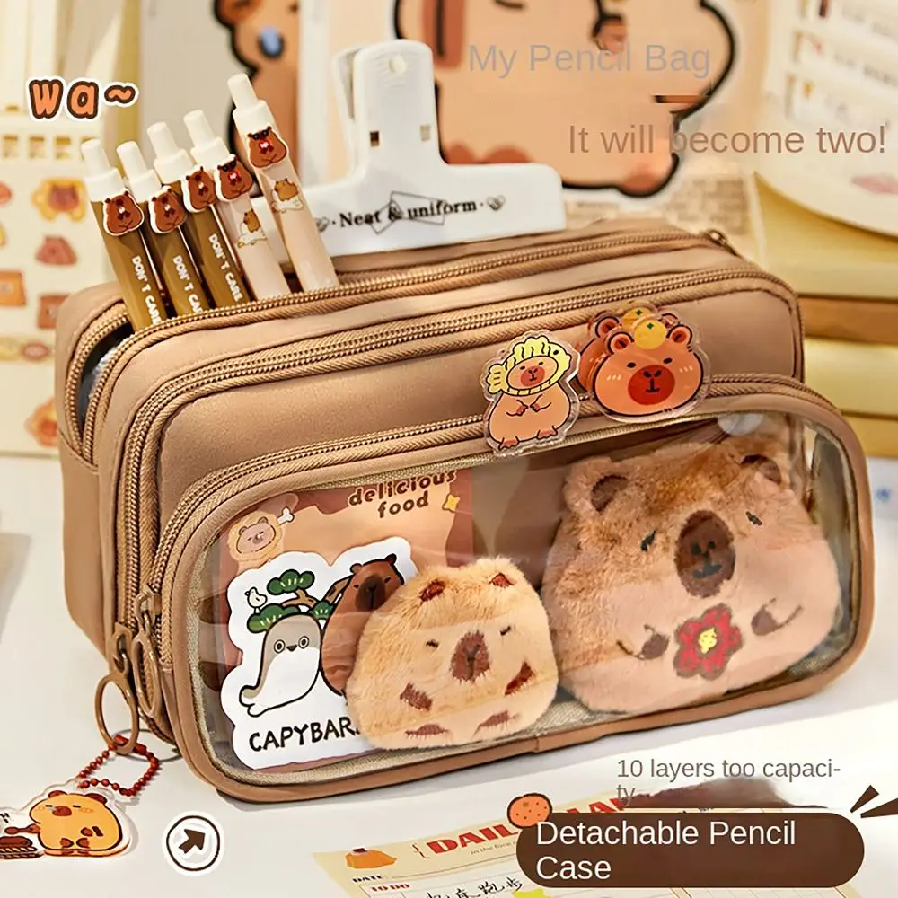 Capybara Pencil Case 10 Layers Multi-functional Pen Bag Large Capacity Detachable Stationery Storage Pouch