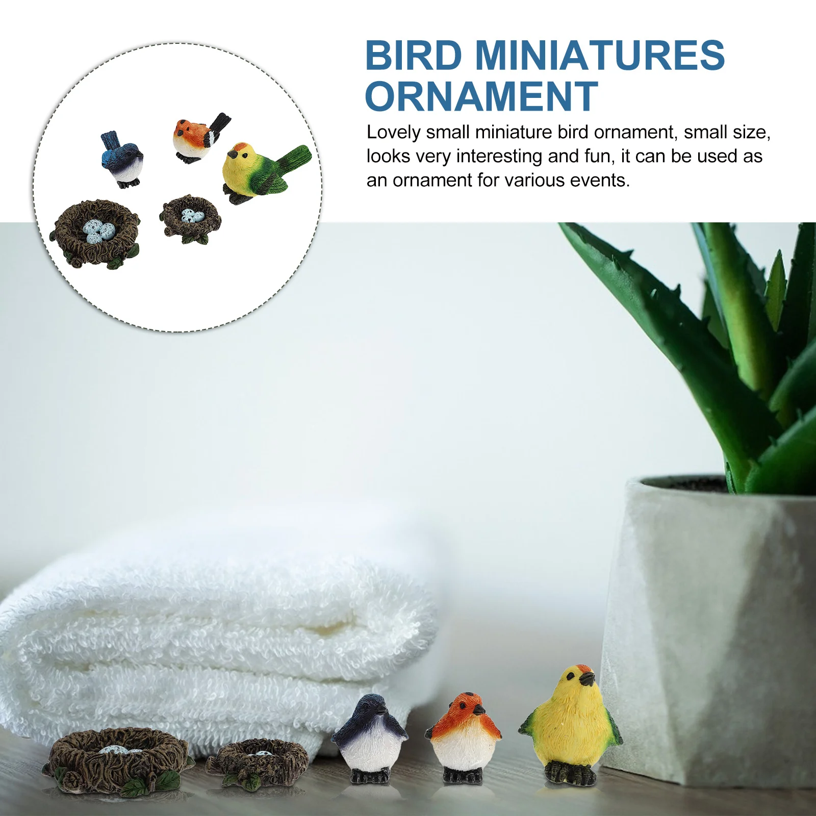 

5Pcs Resin Bird Nest Adornment Miniature Ornaments Lovely Decor for Home Garden Desktop Scenes Bird Miniatures Ornament