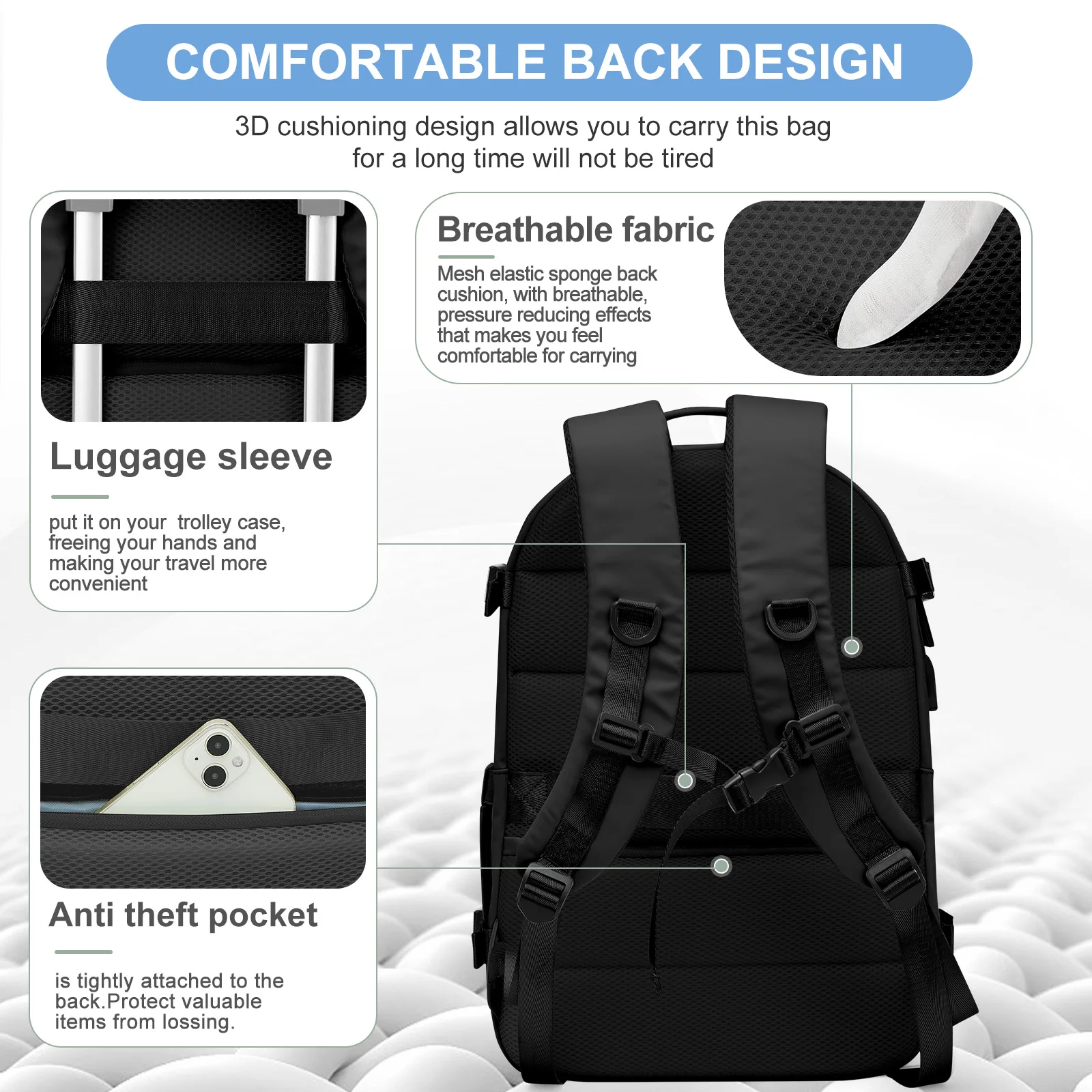 Ryanair 40x30x20 حقيبة السفر الرجال المقصورة على ظهره ، حقائب اليد 15.6 "كمبيوتر محمول حقيبة سفر حقيبة التخزين كلية الترفيه المدرسية #5