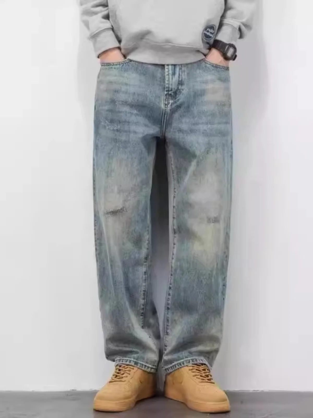 

Мужские джинсы в стиле ретро, американские, свободные, повседневные, прямого кроя, больших размеров, весна-осень, модный бренд