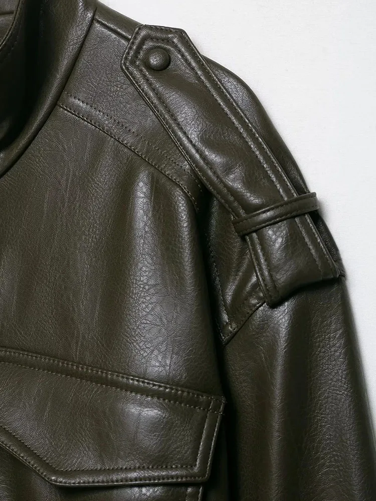 المرأة 2025 الخريف الشتاء سحابات قصيرة سترات من الجلد المرأة عادية التلبيب زر كم كامل معطف سيدة شيك الشارع الشهير