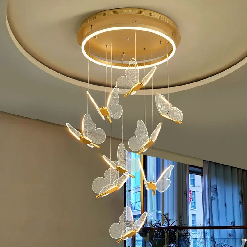 Gold LED Butterfly Lights Home Indoor Staircase Hanging Chandleiers Lamps Living Kitchen Island Bedroom Wall