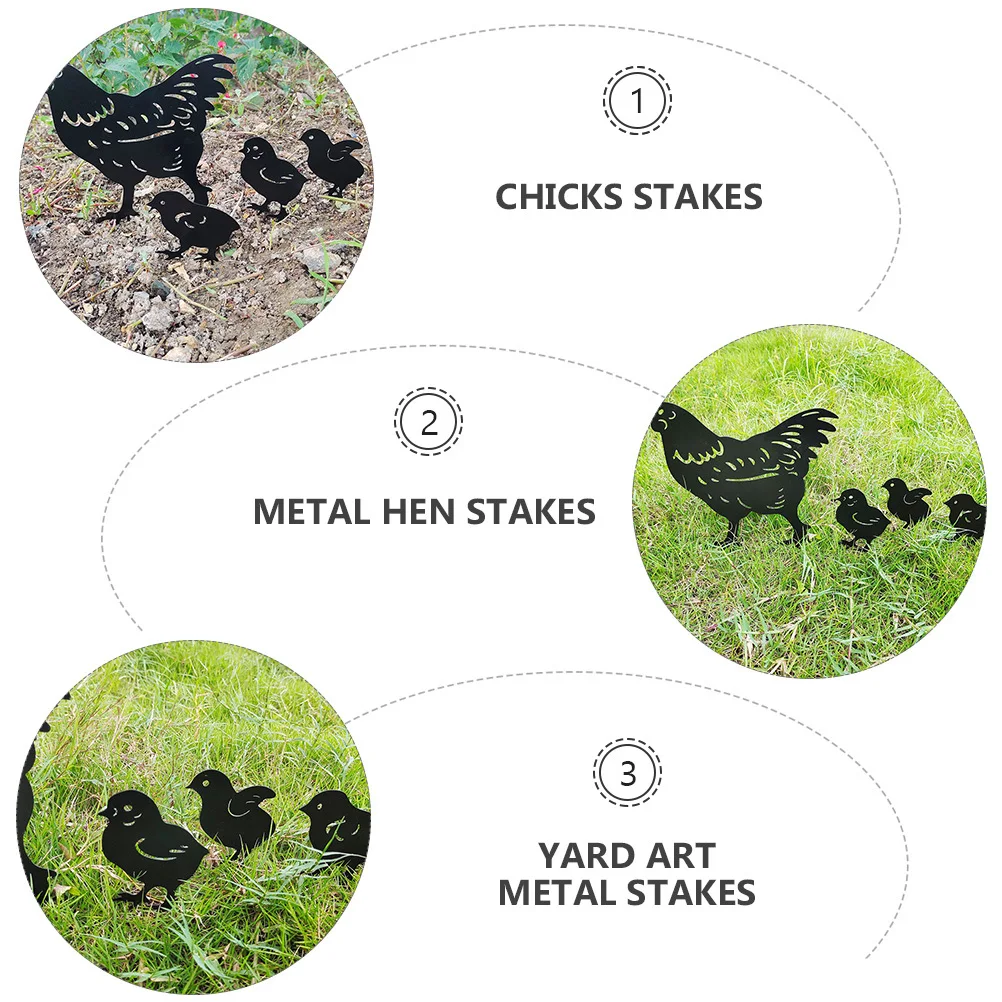 

1Set Metal Hen Stakes Iron Art Ornament Realistic Garden Decor Easy Insert Soil Yard Patio Balcony Flower Beds Easter Gifts
