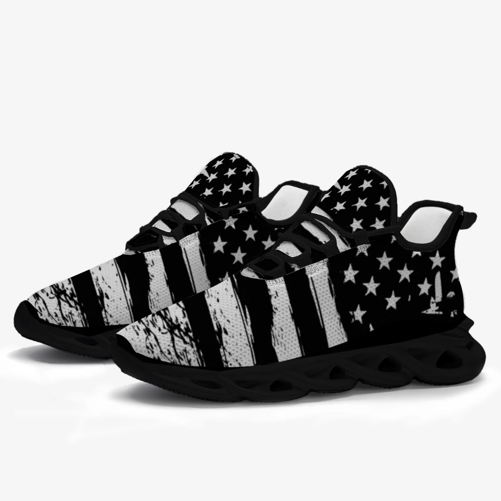 

Black stars and stripes flag casual sneakers feature a lightweight mesh upper and are suitable for men and women sport shoes