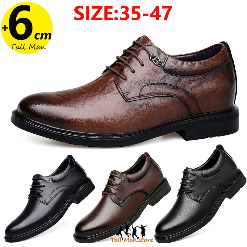 Wedding Men Leather Shoes Business British Formal  Elevator  Height Increase Insole 6CM Lift Plus Size 35-47