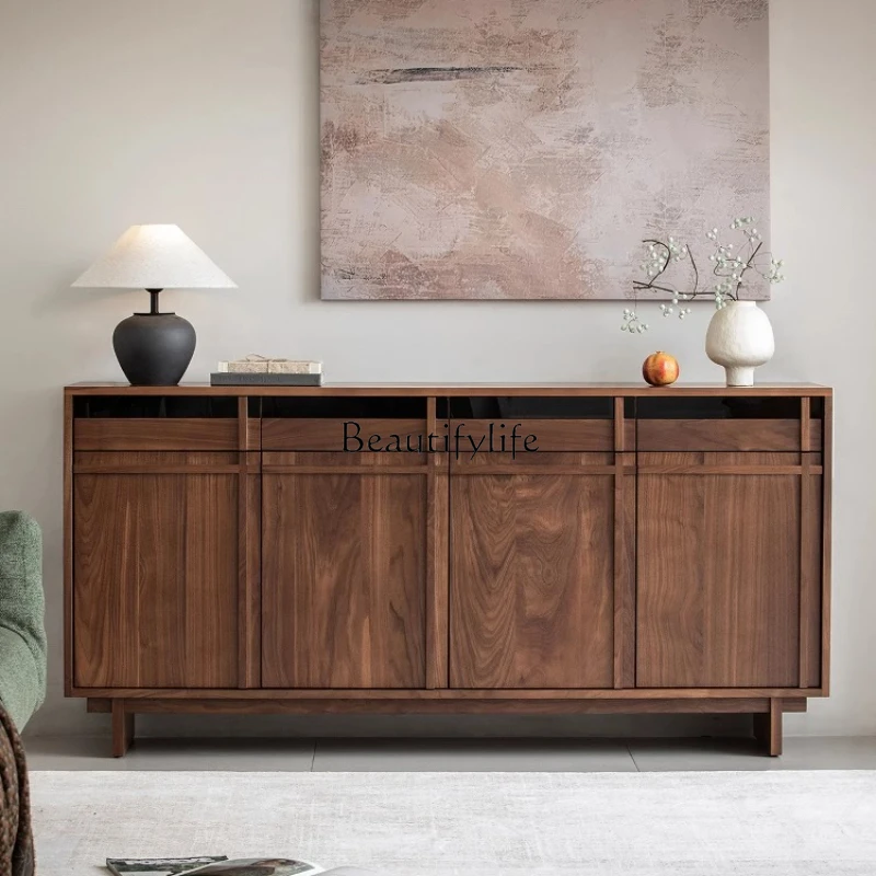 

Black walnut dining side cabinet, solid wood retro bucket cabinet, wabi-sabi wind side cabinet