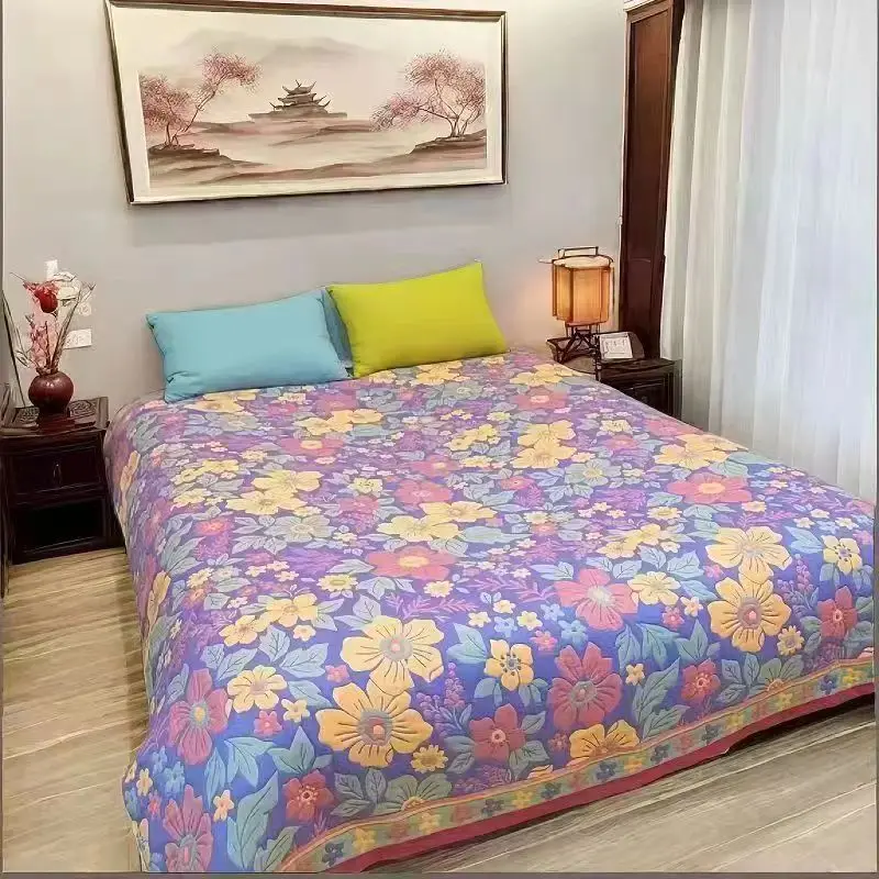Colorful flower towel cover Aviation Blanket Gift For Mother Soft Towel Blanket For Office Sofa Room