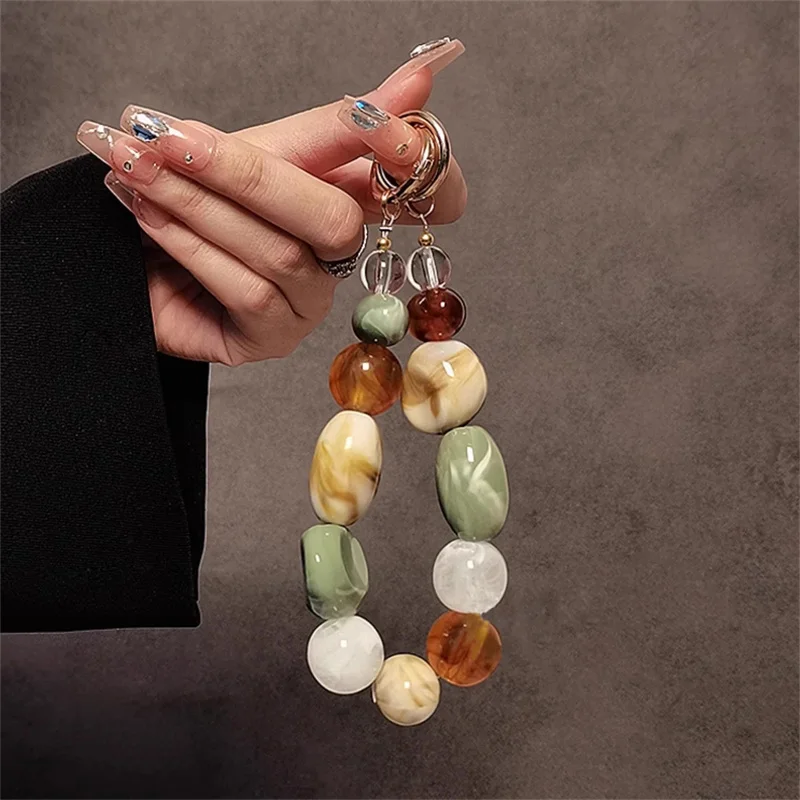 New Korea Retro Alien Beaded Bracelet Phone Strap Charm Chain Knot Cellphone Lanyard Keychain Bag Earphones  Pendant Accessories