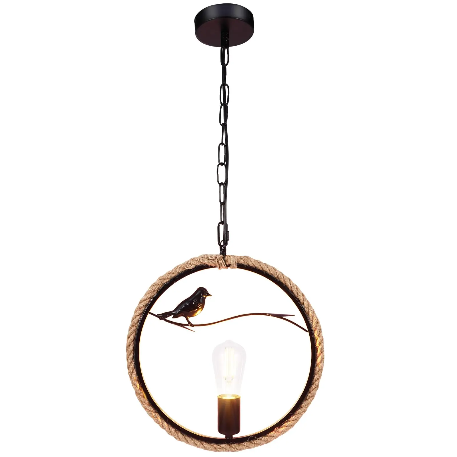

Retro Hemp Rope Ceiling Light Fitting,Metal Bird Cage Vintage Industrial Pendant Lamp, Adjustable Pendant Light for Bedroom