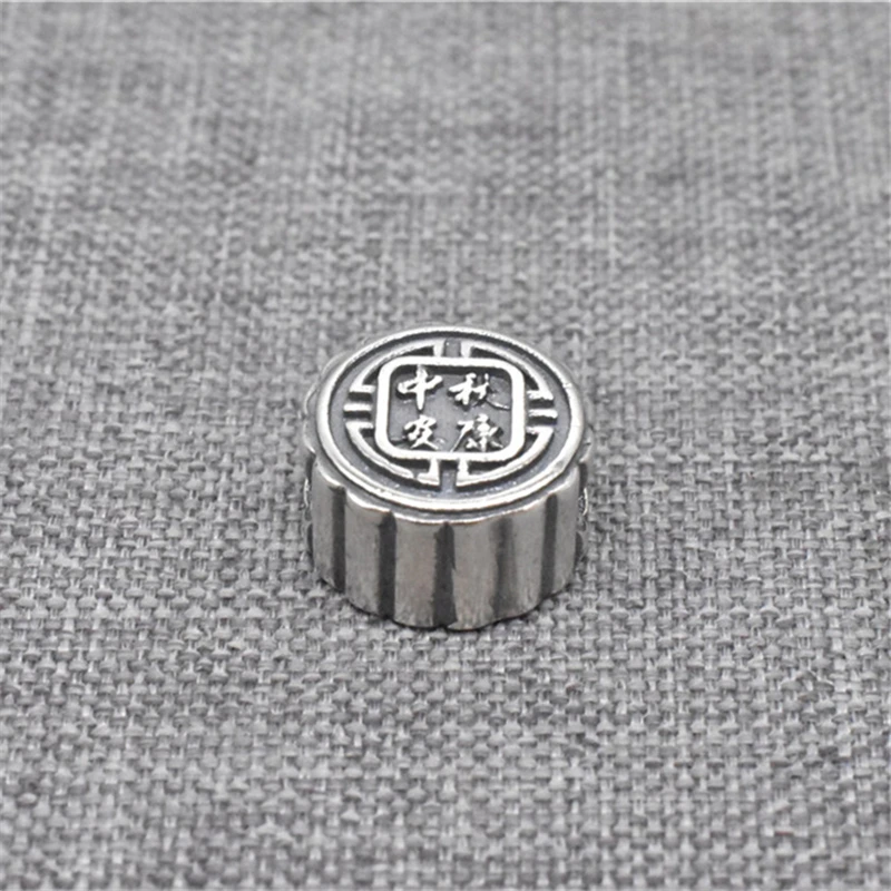 925 Sterling Silver Mid-Autumn Festival Moon Cake Bead for Necklace Bracelet, 1 Piece