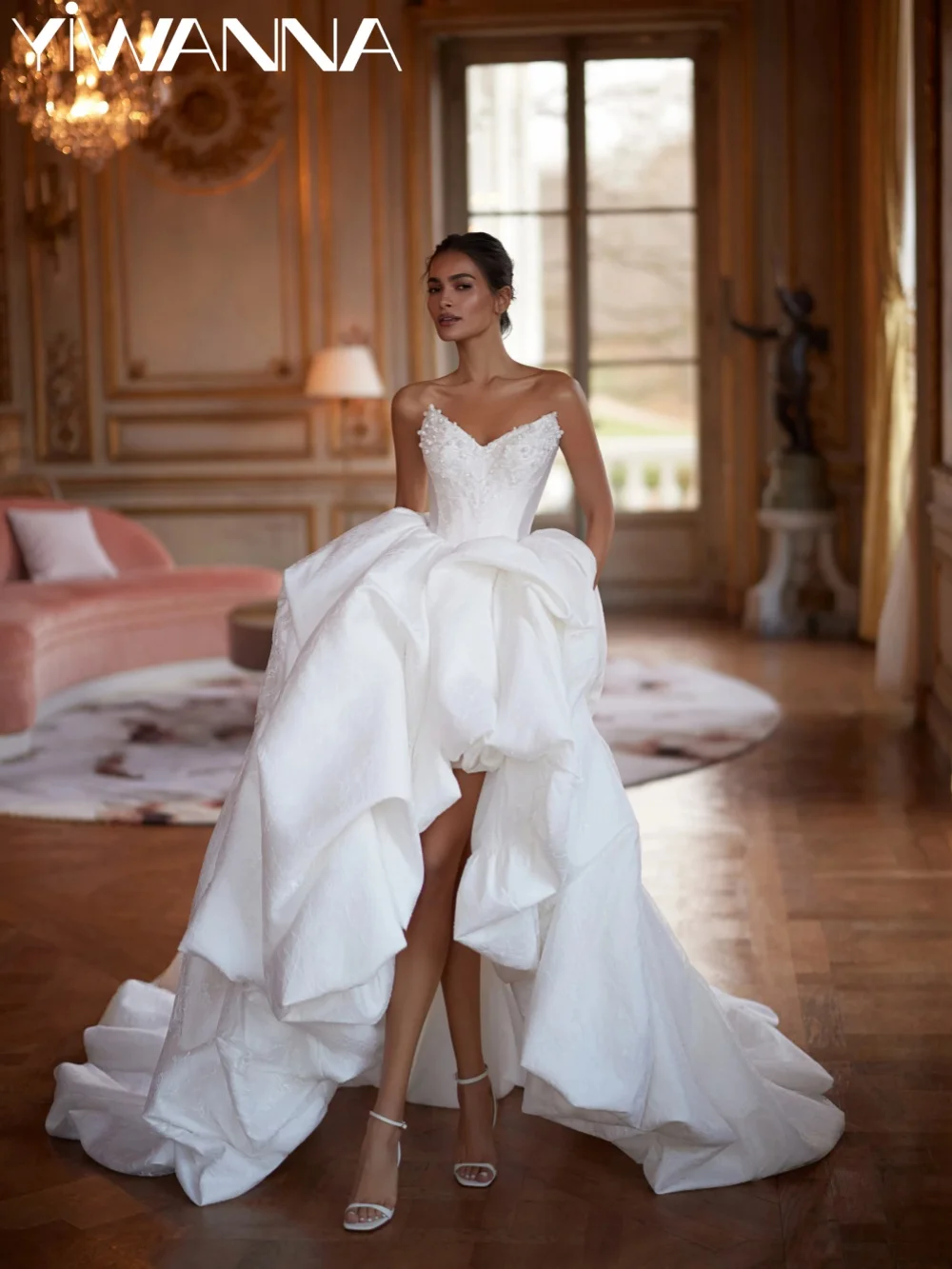 2026 New Ruffled Lace Pearls Wedding Dress Charming Vneck Aline Long Bridal Gown Customized Classic Open Back Dresses For Bride