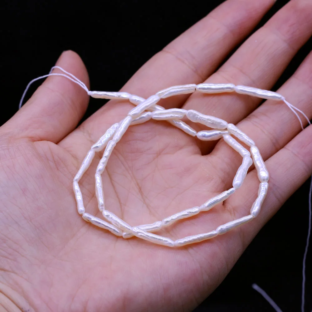 Natural Freshwater Pearl Beads Long Bars Shape Spaced Isolated Loose Beaded for Jewelry Making DIY Bracelet Necklace Accessories