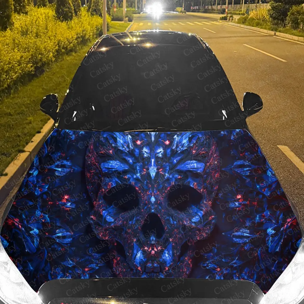 

Blue Futuristic Tech Skull Car Hood Sticker,Waterproof Self-Adhesive Vinyl Graphics Decals,Decorative Auto Accessories Stickers
