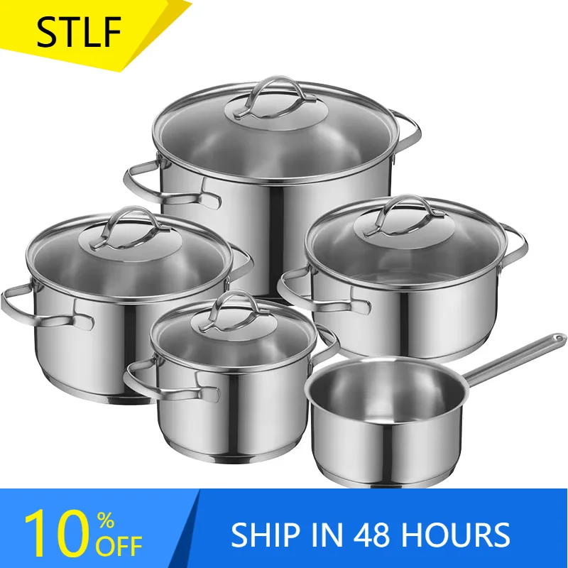 

STLFSet of Soup Pot, Steamer, Frying Pan, Wok, Saucepan, Casserole and Milk Pot