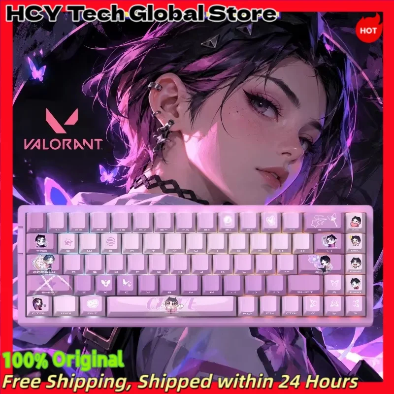 HCY Valorant Clove PBT Keycap Cherry Profile Side Print Shine Through 5-side Dye-Sub Purple Anime Keycap For Mechanical Keyboard