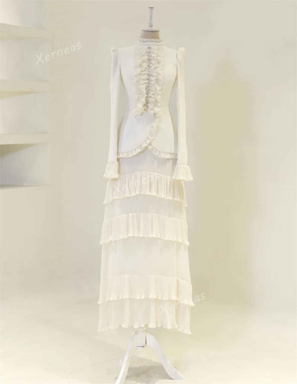 Vestido de noche Formal personalizado con pliegues de diamantes de imitación y cuello alto, vestidos largos de trompeta, vestido de fiesta elegante para ocasiones a medida